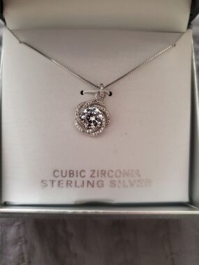Sterling Silver Cubic Zirconia Halo Pendant Necklace - White/Silver